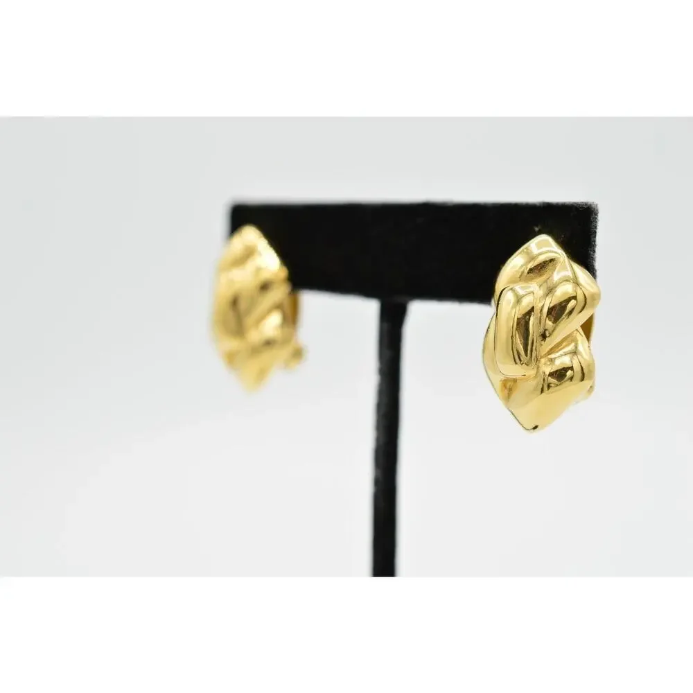 Givenchy Vintage Earrings Clip Shiny Yellow Gold Tone Runway Signed 1980s 9L